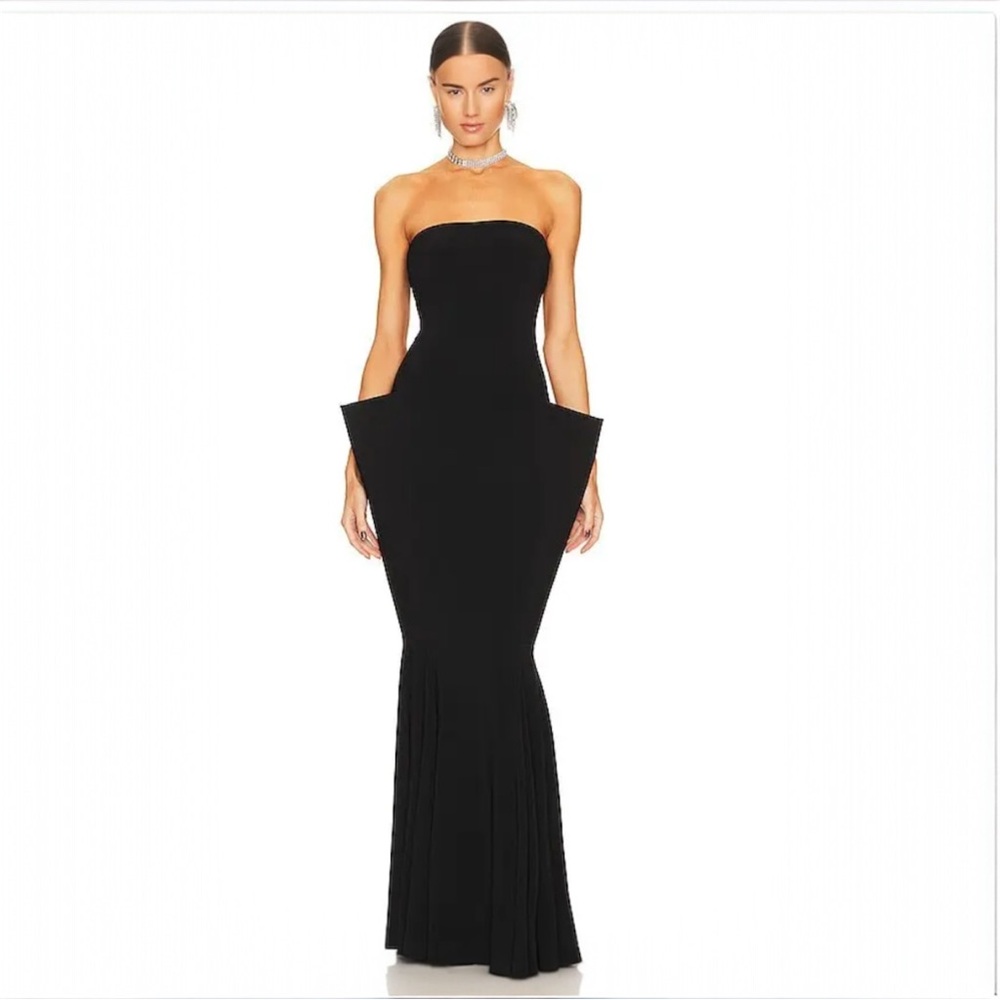 Norma Kamali Wing Fishtail Strapless Gown | XS | NWOT | Black